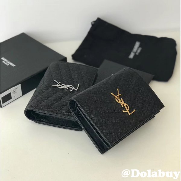 Fake YSL Saint Laurent Short MONOGRAM 459738 Black Wallet