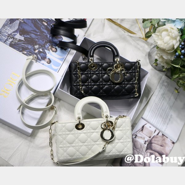 Dior High Quality Replica Black/White Lady Dior Cannage Tech Pouch 26cm