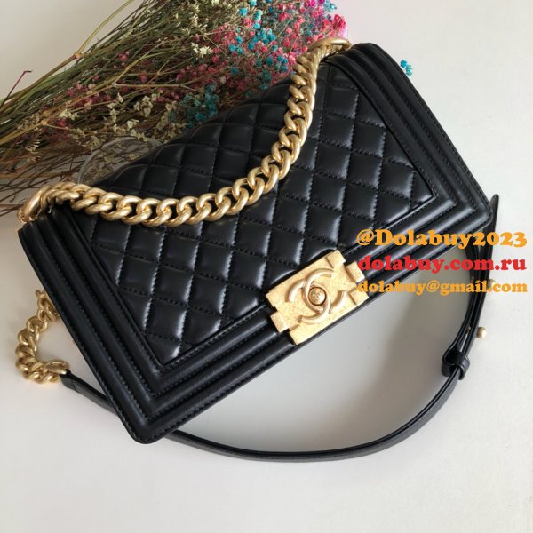 Fashion CC Le Boy Top Quality Black Bags lambskin 25cm