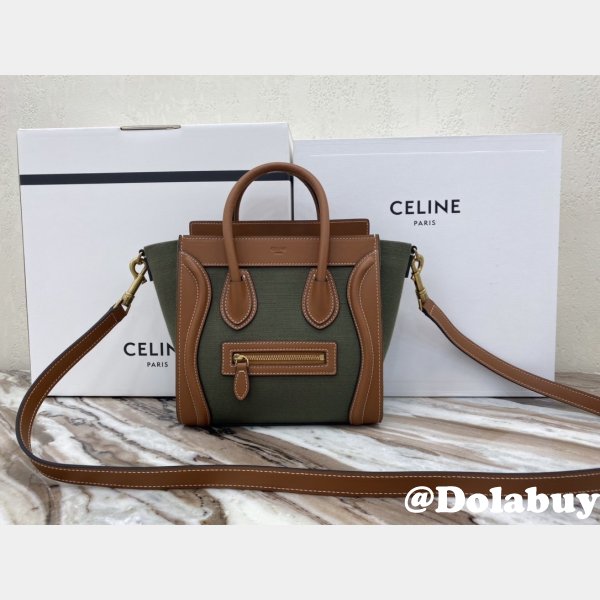 Designer Replica Celine Brown/Green Luggage Bags For Sale