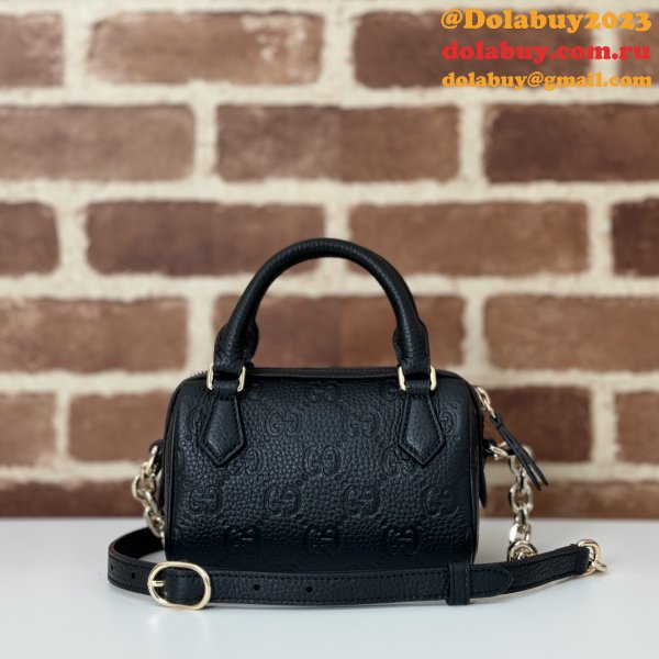 Gucci Duplicate GG Emblem Super Top Handle Cheap 815256 Black Bag