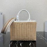 Top Quality Best prada Wicker and canvas tote bag