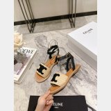 Top Quality Celine LYMPIA FLAT STRAP SANDAL in RAFFIA & CALFSKIN