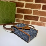 Top Quality Gucci Horsebit 1955 mini Blue and Ivory 625615 GG Replcias bag