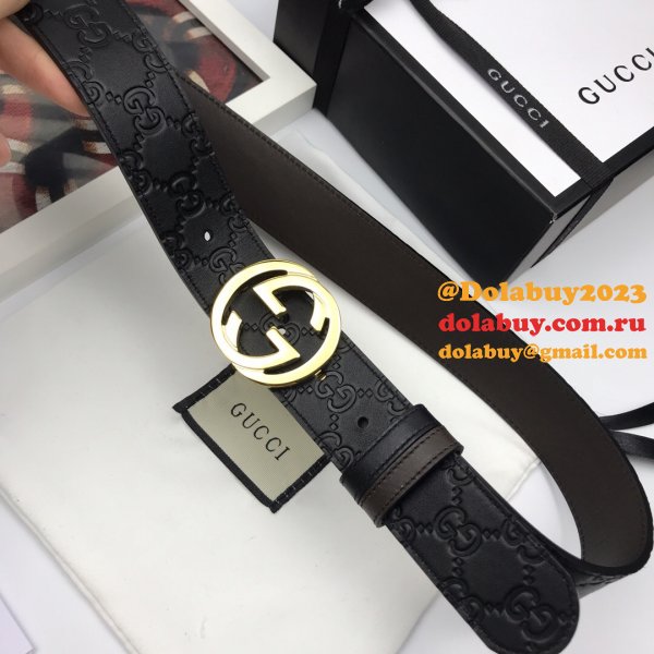 7 Star Gucci 37mm Replica Interlocking G-Buckle Leather black Belt