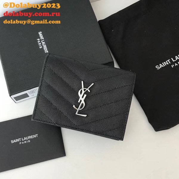 Fake YSL Saint Laurent Short MONOGRAM 459738 Black Wallet