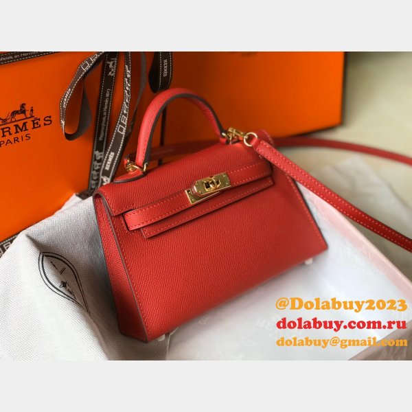 Replica Hermes Red Mini Kelly Handbag Epsom leather