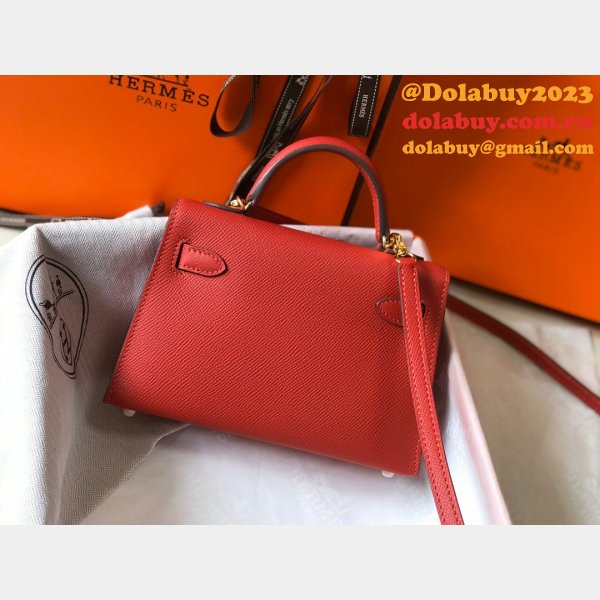 Replica Hermes Red Mini Kelly Handbag Epsom leather