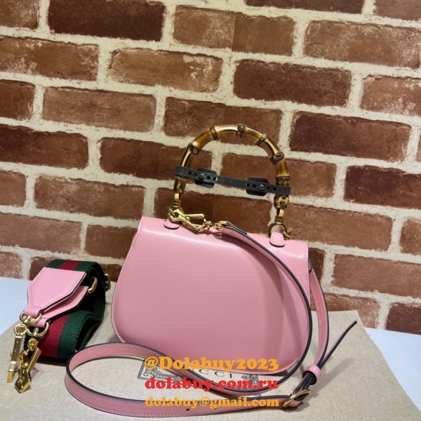 Perfect Gucci Copy 675797 Small top handle pink/green bag with Bamboo