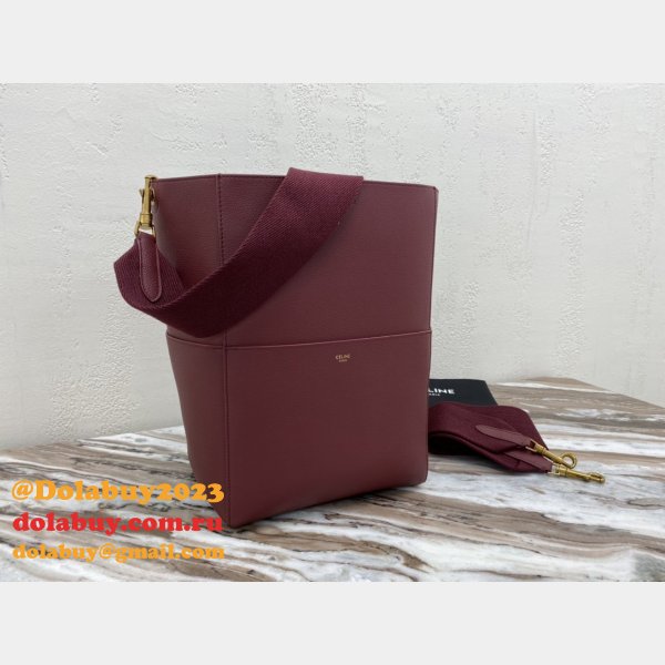 Women's Sangle bucket Replica Celine bag Wine red grained calfskin