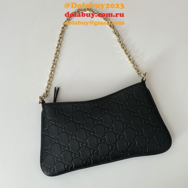 Gucci Designer Fake GG Emblem Medium Shoulder 815277 Black Bag