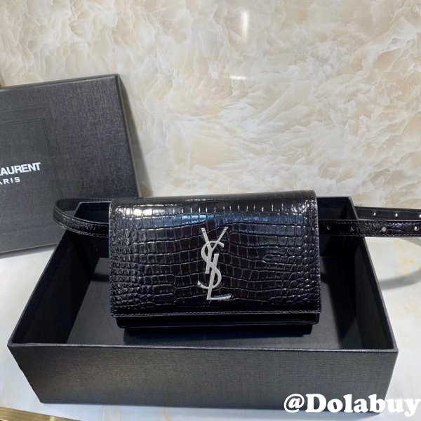 Replica black Saint Laurent YSL Monogram Logo Fanny Pack