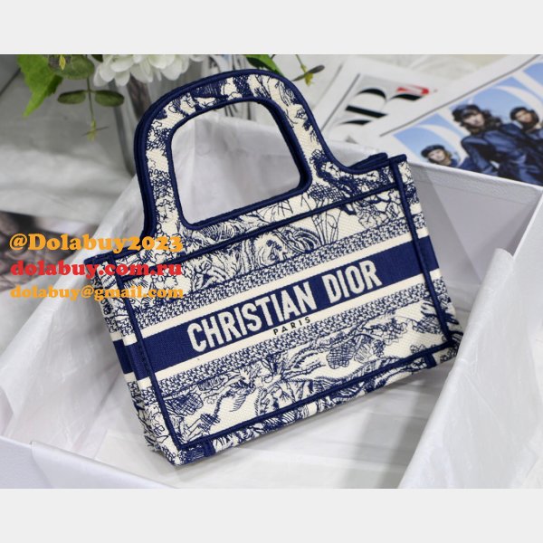 Top Quality Dior Replica Mini Book Tote Bag 22CM Canvas Embroidered