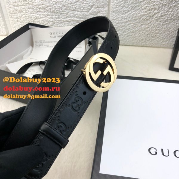 Copy Gucci Perfect Leather 7 Star 3.0cm Belts Black