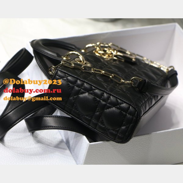 Dior High Quality Replica Black/White Lady Dior Cannage Tech Pouch 26cm