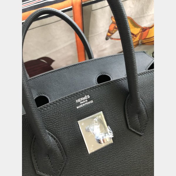 Hermes Birkin Epsom leather Handbags Black Silver