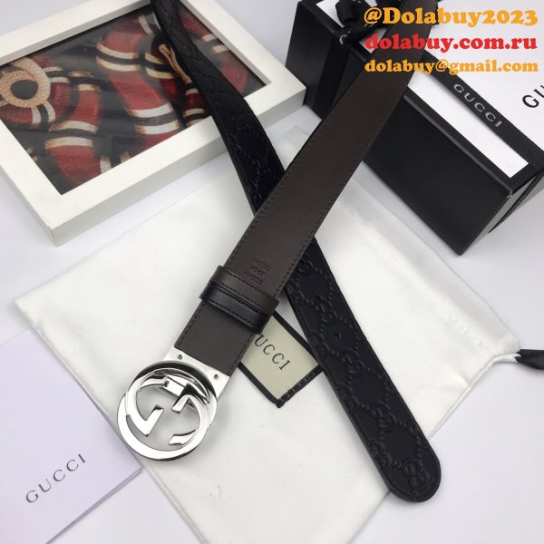 7 Star Gucci 37mm Replica Interlocking G-Buckle Leather black Belt