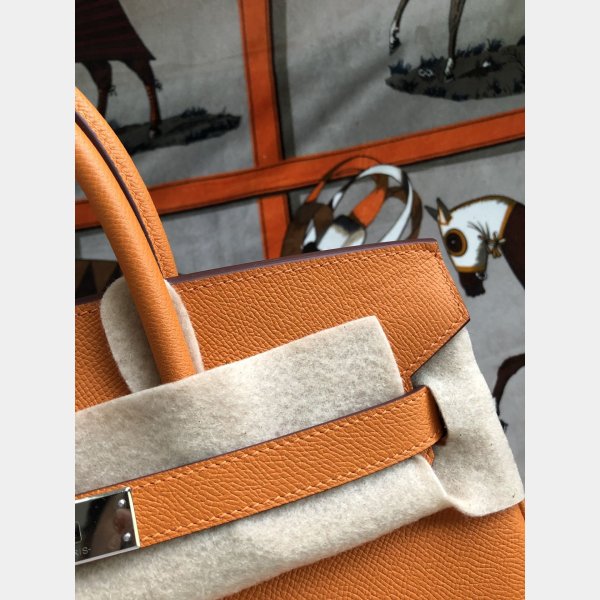 Hermes Birkin Epsom leather Handbags Orange Silver